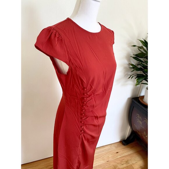 🌶️ NWT - Solid Ruched Side Split Midi Dress - Hot Red 🌶️ - Picture 6 of 13